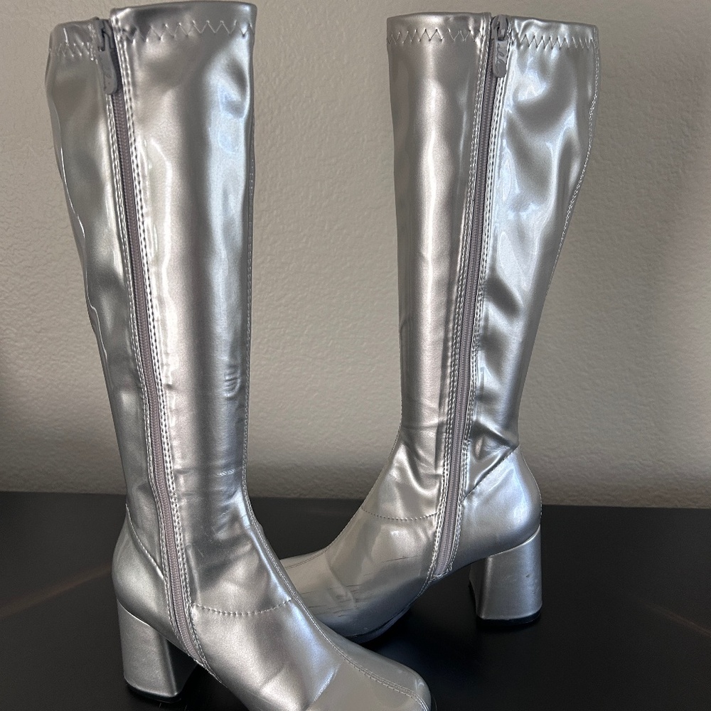 Metallic Silver Knee High Boots Size 7